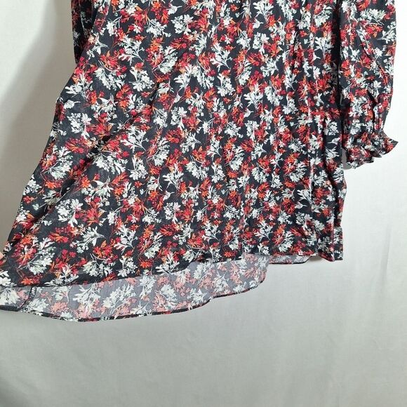 Zara Womens Cottagecore Tunic Top Floral 3/4 Sleeve Cinch Cuff Split Neck Small - Picture 9 of 12